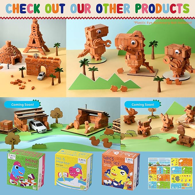 Real Red Clay Mini Bricks Sets, Construction Education Toy for Kids 6+ Years Old, Craft Bricks for Adults, Realistic House, DIY Garden, STEM Building Set, Washable & Reusable | Rectangle Brick (50pcs)