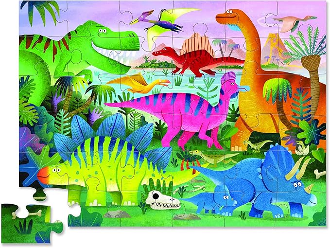 Crocodile Creek 36-Piece Jigsaw Floor Puzzle - Fun Floor Puzzles for Kids Ages 3-5 - Heavy-Duty Shaped Box for Storage - Dino Land - 27" W x 20" H Finished