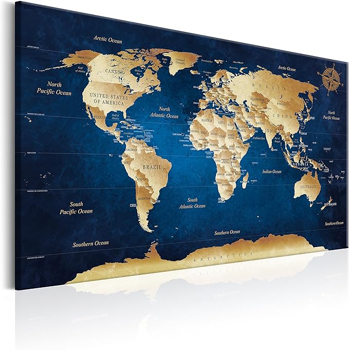 artgeist Pinboard World Map 35x24 in - Cork Board & Canvas Print Wall Art 1 pcs Memoboard with 50 Pins Noticeboard Message Board Image Picture Home Decor Travel Map k-A-0107-p-a