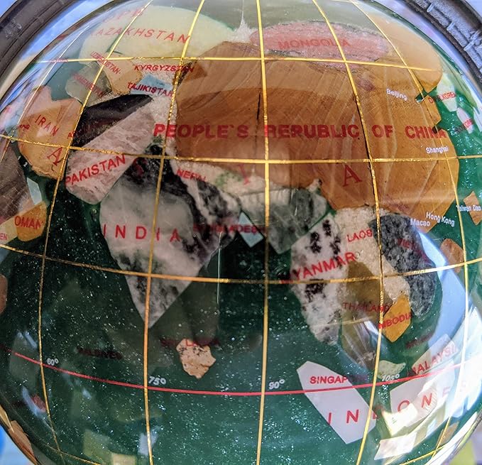 Unique Art 10-Inch Tall Table Top Green Crystal and Pearl Ocean Gemstone World Globe with Silver Tripod Stand (150 GT Green CRY Silver)