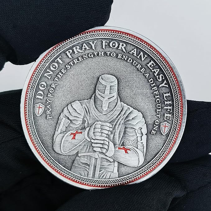 Christian Warrior Challenge Coin - The Knight Templar Coin Red Cross Religious Collection Coin