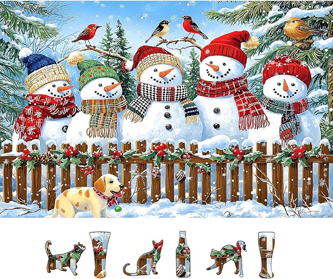 Christmas Jigsaw Puzzles 500 Pieces for Adults - 23x15 Inches Winter Holiday Puzzle with Unique Shaped Pieces, Fun & Challenging Snowman Art for Christmas Vacation