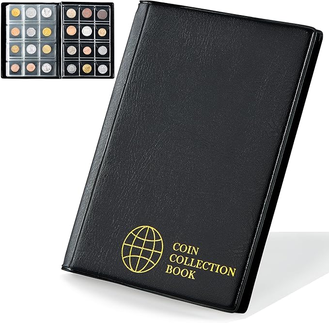 Coin Collection Album - Coin Holder Book Coin Storage Album Money Penny Pocket for Collectors CS01 (Pocket Size 30x30mm/1.2x1.2 in[120 Pockets], Elegant Black)