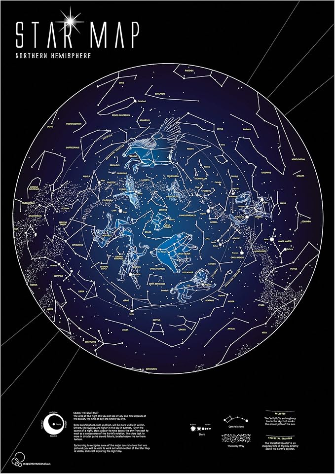 Maps International Glow in The Dark Constellation Map – Illuminates After Dark – 33 x 23