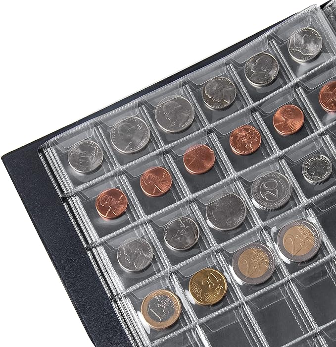 420 Pockets Coin Albums - 1.2x1.1 inch Grid Blue Coin Book 10 Pages Coin Collection Holder Letter Size Coin Storage Book 3.0x2.8 cm Pocket CS0242BK