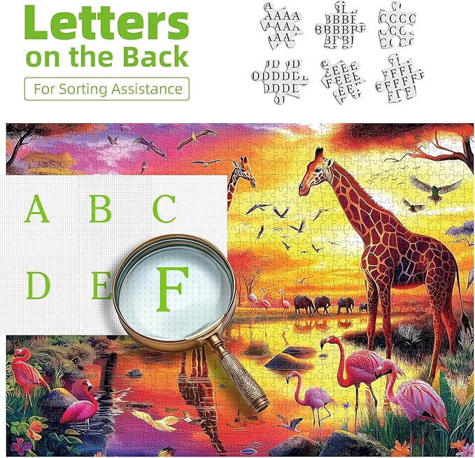 Animal Jigsaw Puzzles for Adults 1000 Pieces Nature Wildlife Scene with Elephants Lion Tiger Giraffes Flamingos Puzzle Family Challenging Funny Puzzle Perfect for Game Nights (27.5"X19.6")