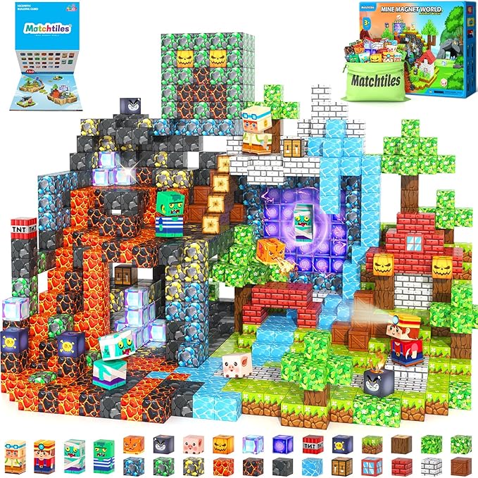Magnetic Blocks Toys, Build Mine Magnet World Set, Magnetic Tiles Building for Boys & Girls Age 4-8 5-7, STEM Montessori Sensory Toys for Toddlers Kids Gifts