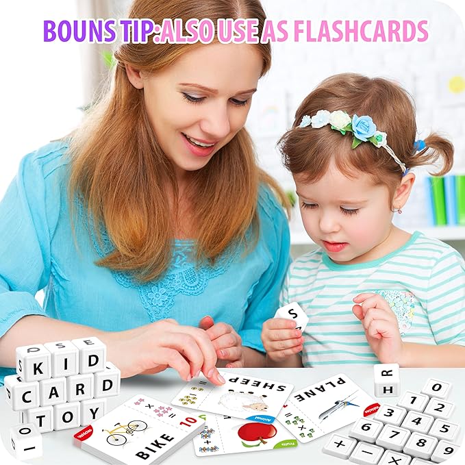 Matching Letter Games,Learning Educational Toys 2 in 1, Numerical Equality Games,Alphabet Spelling Reading Flash Cards,Early Education Gift Toys for 3,4,5,6,7 Year Olds (Pink)