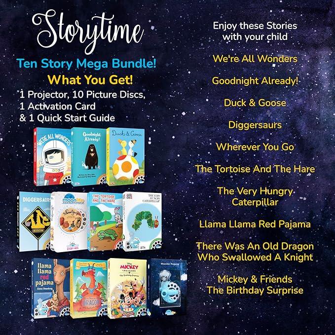 Moonlite Storytime Mini Projector with 10 Classic Storytime Stories, A Magical Way to Read Together, Digital Storybooks, Fun Sound Effects, Learning Gifts for Kids Ages 1 and Up