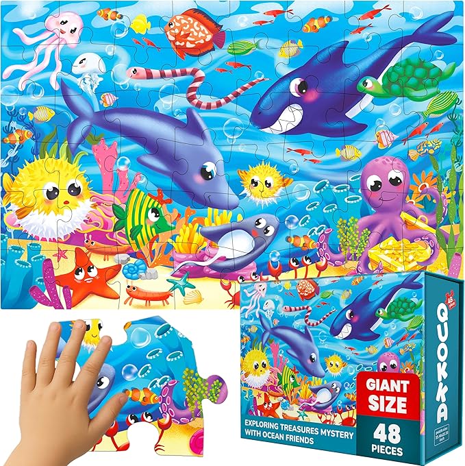 QUOKKA Giant Floor Puzzles for Kids Ages 4-6 - 2x3 Feet 48 Piece Puzzles for Toddlers 3-5 - Large Educational Kids Puzzles Ages 2-4 - Ocean Activity Game for Boys and Girls