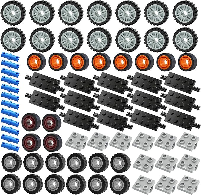 Wheels and Axles Set Tires, 118pcs City Car Parts Kits, Vehicle Truck Parts Classic Pieces Accessories, Construction Bulk Bricks Building Blocks Toys
