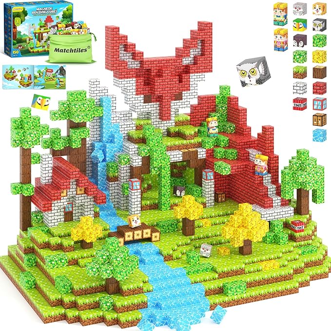 Magnetic Blocks with Forest Animals Toys, Build Mine Magnet World Set, Magnetic Tiles Building for Boys & Girls Age 4-8 5-7, STEM Montessori Sensory Toys for 3+ Toddlers Kids Gifts