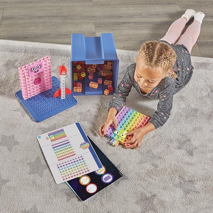 hand2mind Numberblocks Heroes with Zeroes MathLink Cubes Activity Set, Preschool Learning Activities, Math Manipulatives Kindergarten, Counting Blocks, Number Linking Cubes, Kids Educational Toys