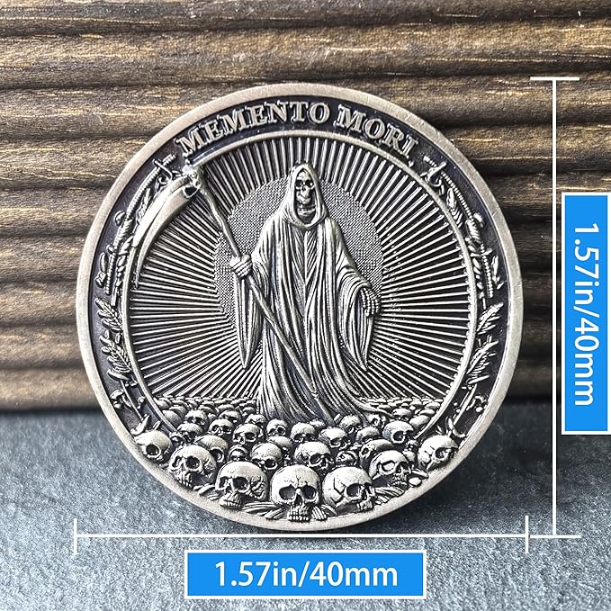 Memento Mori Carpe Diem Challenge Coin - Motivational Coin with Life & Death Symbols - Inspirational Gift for Friends & Loved Ones ﻿ ﻿