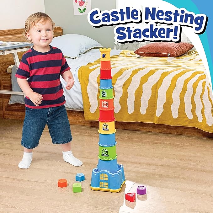 HAP-P-KID Toddler Baby Castle Stacking Nesting Cups, Infant Shape Sorting Blocks, Stack and Nest Sand Bath Stacker, Birthday Baby Gifts for 12 13 14 15 16 18 24 Months, 1 2 3 4 Year Old