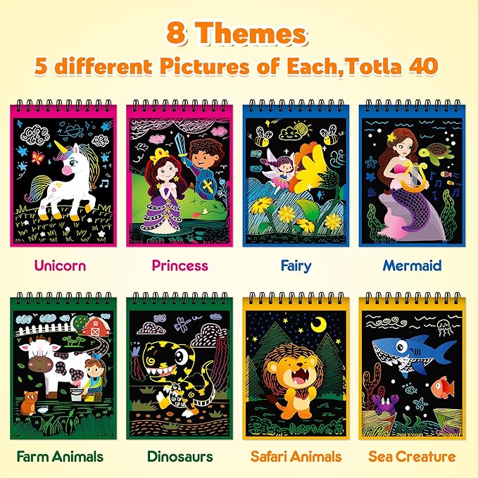 Mocoosy 24 Pack Scratch Art Party Favors for Kids, Birthday Goodie Bag Stuffers, Rainbow Scratch Notebook Bulk Classroom Prizes, Kids Art and Craft Kit Bulk Return Gifts Prize Box Toys for Boys Girls