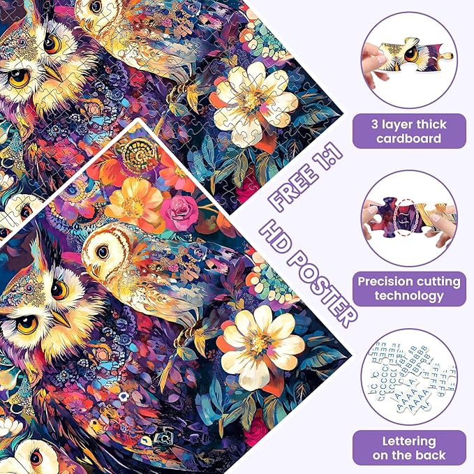 300 Pieces Owl Puzzle for Adults, Bird Puzzle 300 Pieces Recycled Cardboard Jigsaw Puzzles for Adults, Family Challenging Game Home Decor Gift Toy for Teens Kids Seniors 20.5×15 in