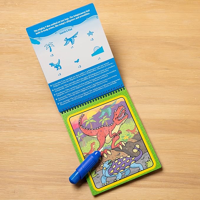 Melissa & Doug On The Go Water Wow! Mess Free Coloring Book, Reusable Water-Reveal Activity Pad, Dinosaurs, Travel Toys, Party Favors, for Toddlers & Kids Ages 3+