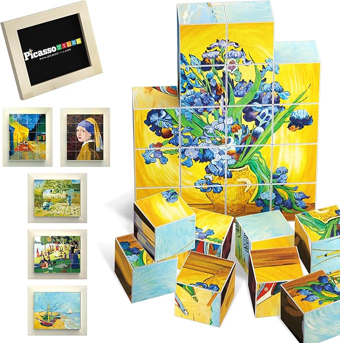 PicassoTiles 1” Magnetic Puzzle Building Cubes Blocks of Popular World Famous Art Paintings with Free Frame, Educational STEAM Toys for 3+ Year Old Boys Girls Toddlers Or Preschool Age Children PMC21
