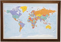 Push Pin Travel Maps - Blue Oceans World - Brown Frame Framed Pin Map for Tracking Your Travels - 27.5" x 39.5" - 8 Handcrafted Frame Options - Made in USA - Ideal for Any Traveler