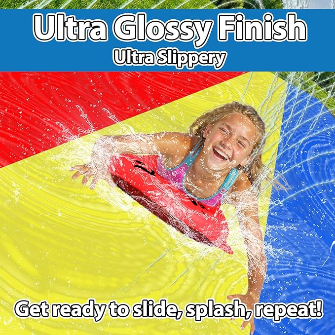 JAMBO 25Ft Premium XXL Slip Splash and Slide with 3 Bodyboards, Heavy Duty Water Slide- Advanced 3-Way Sprinkler System, Splash Mat Splash Pad Backyard Waterslide Outdoor Water Toys n Slides for Kids