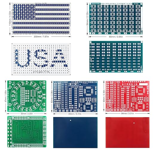 5in1 DIY Soldering Practice Kit Large USA Flag, SOP8 Chip Practice Board, CD4017 Green, 0603 Red & 0606 Blue SMD/SMT Kits for Beginners & Soldering Skill Mastery Let You Master Welding Skills