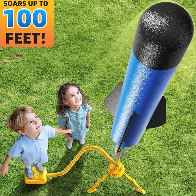Rocket Launcher for Kids, 12 Foam Rockets, Launch up to 100+ft, Outdoor Outside Backyard Toys for Boys & Girls, Birthday Gift Toys for Kids Boys Girls Age 3 4 5 6 7 8 Years Old