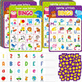 SpriteGru Alphabet & Numbers Bingo Game, Upper/Lowercase Letters, 52 First Words & 20 Numbers Learning- ABC and 123 Bingo Board Game for Kids 4-8, Perfect for Classroom & at Home (Up to 25 Players)