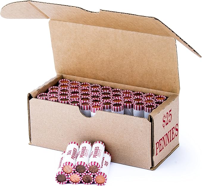 Penny Storage Box Red Holds 50 Wrapped Coin Rolls, 50 Boxes