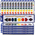 Color Swell Bulk Watercolor Paint Set – 18-Pack with 8 Washable Colors & Shape Learning Tools – Includes Strong Wood Brushes for Kids