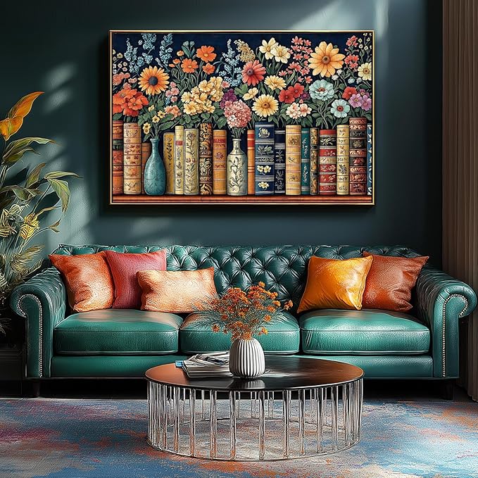Vintage Books & Flowers 500-Piece Jigsaw Puzzle for Adults - Floral Library Scene Puzzle with Colorful Blooms, Decorative Book Spines - Challenging Yet Relaxing Puzzle, 23"x15"