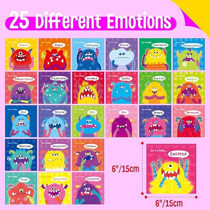 Emotions Flip Chart, 25 Different Feelings with Coping Skills-Learn to Identify Various Moods, Cartoon Faces Emotions for Kids with Autism, ADHD-Emotion Flipbook for Therapy, Home Use (Monsters Ver.)