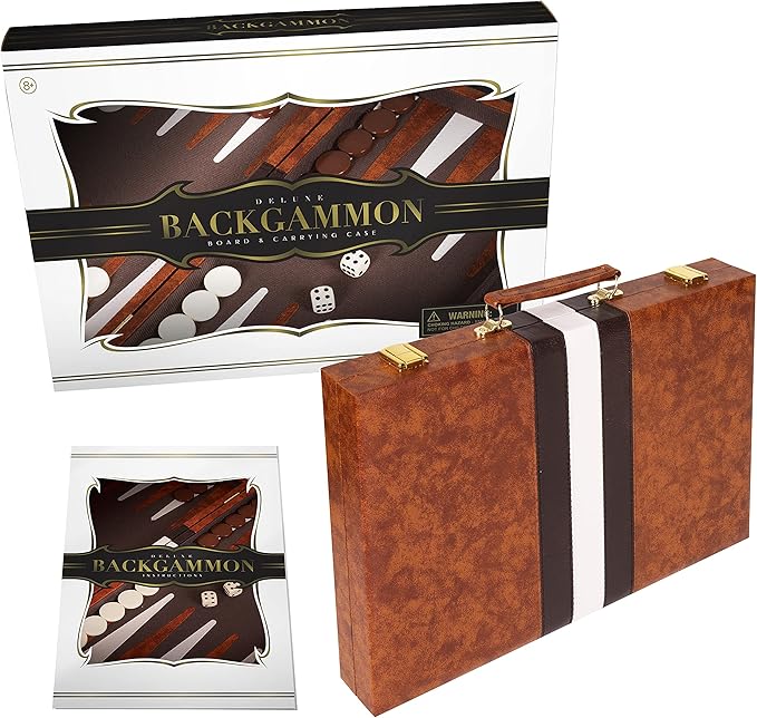 Backgammon Set 18 inch, Large - Classic Board Game for Adults and Kids with Premium Leather Case - Includes Strategy & Tip Guide (Brown)