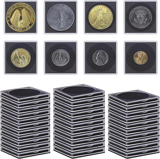 40 Pcs Clear Coin Collection Holders with Sponges 43mm Coin Capsules Morgan Silver Dollar Coin Snap Holder Protectors for Collectors (8 Adjustable Diameters: 19/21.5/24.5/27/31/33/38/40mm) (40)