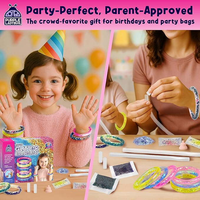PURPLE LADYBUG Make Your Own Bracelet Making Kit for Girls - Creative Glitter Bracelet Craft Kit, DIY Jewelry-Making Set with Gemstones, Glitter & Tubes, Fun Craft Activity for Kids