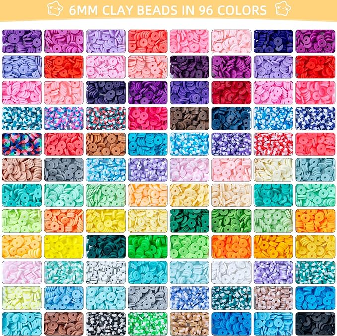 Premium 6-Box Clay Beads Bracelet Making Kit - 12,000 Polymer & Heishi Beads in 96 Colors,Jewelry Kit with Over 1,300 Letter Beads & Exclusive Mermaid Charms - Gift for DIY Enthusiasts
