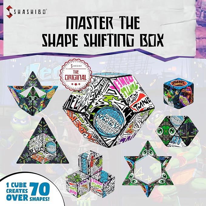SHASHIBO Teenage Mutant Ninja Turtles Shape Shifting Box - STEM Magnetic Fidget Cube That Transforms Into Over 70 Shapes, Download Fun in Motion Toys Mobile App (Leo)