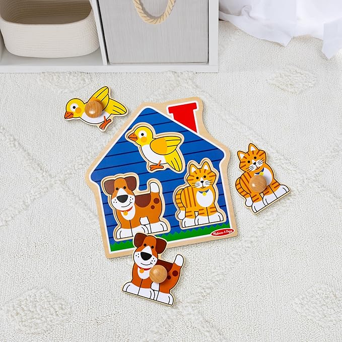 Melissa & Doug Pets Jumbo Peg Wooden Puzzle; Animal Puzzles, Peg Puzzles for Toddlers Ages 1+