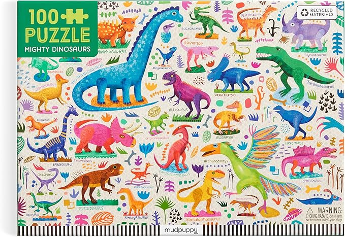 Mudpuppy Mighty Dinosaurs 100 Piece Puzzle – 100 Piece Jigsaw Puzzle with Colorful and Fun Illustrations of Jurassic Creatures for Children Ages 5 and Up