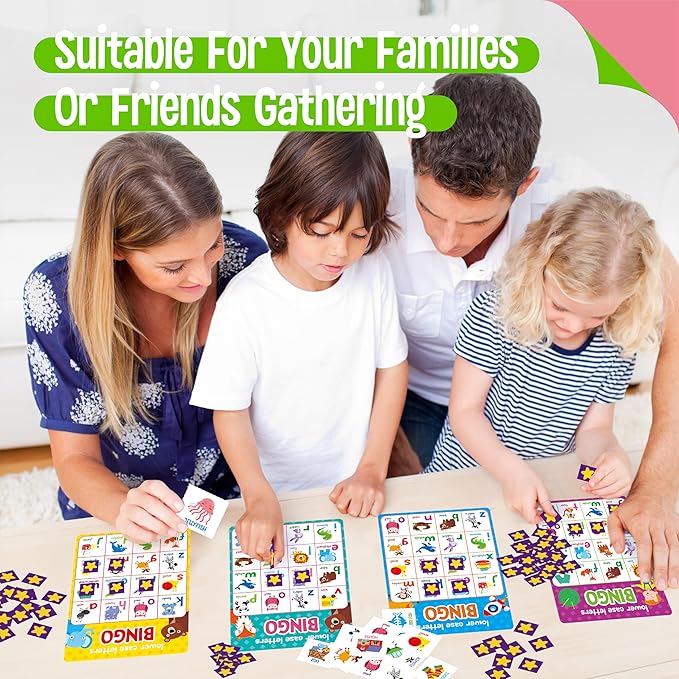 SpriteGru Alphabet & Numbers Bingo Game, Upper/Lowercase Letters, 52 First Words & 20 Numbers Learning- ABC and 123 Bingo Board Game for Kids 4-8, Perfect for Classroom & at Home (Up to 25 Players)