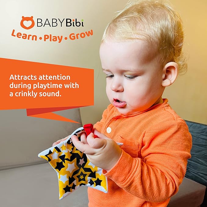 High Contrast Crinkle Paper Shapes - Baby Sensory Toys for Visual Development, Tummy Time - Crib, Stroller & Car Seat Crinkle Toys for Babies & Infants 3 Months+
