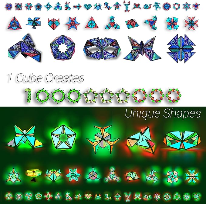 TOSY Magnet Pyramid Glow - 1 Cube Transforms into 1 Billion Shapes, 12 Pieces, 243 Rare Earth Magnets, Glowing, Holographic Design Magnet Tiles Creative Puzzle STEM/STEAM Toy, 3-Pack
