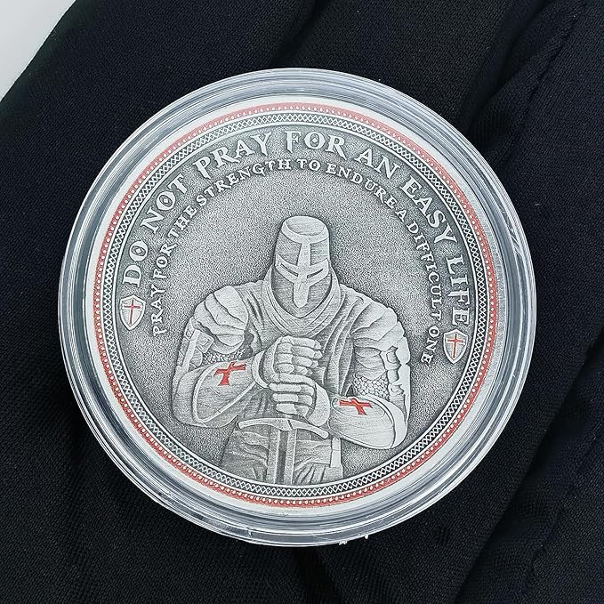 Christian Warrior Challenge Coin - The Knight Templar Coin Red Cross Religious Collection Coin