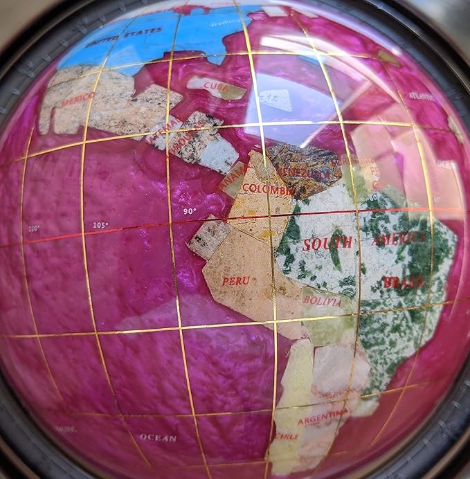 Unique Art 10-Inch Tall Table Top Pink Pearl Swirl Ocean Gemstone World Globe with Silver Tripod Stand (PINK TRIPOD SILVER)
