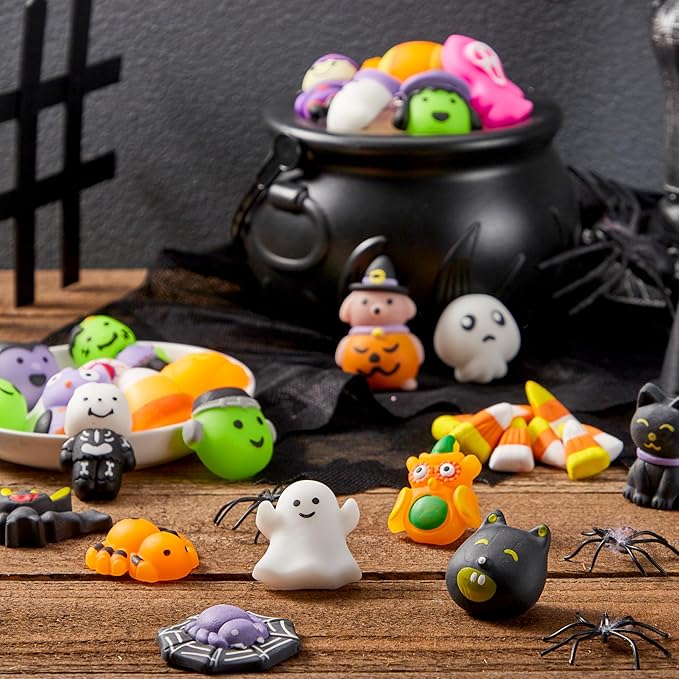 JOYIN 48 Pcs Halloween Mochi Squishy Toys Bulk, Halloween Toys for Halloween Party Favors Decoration, Trick or Treats Sensory Stress Relief Toy, Classroom Prizes Goodie Bag Filler Kids Gift