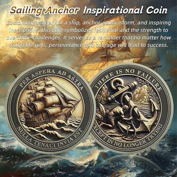 Sailing Anchor Inspiration Coin - Symbol of Faith and Strength Encouragement Challenge Coins - Incentive Awards Medallion Pocket Token - Collectible Office Commemorative Gifts