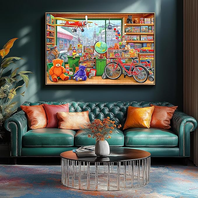 Fantasy Toy Store 500 Piece Jigsaw Puzzle for Adults Adventure Vintage Scene Shop Fun Puzzles with Letters on Back Bears Bicycles Unique Challenge Gift Toy for Family Seniors (23"X15")