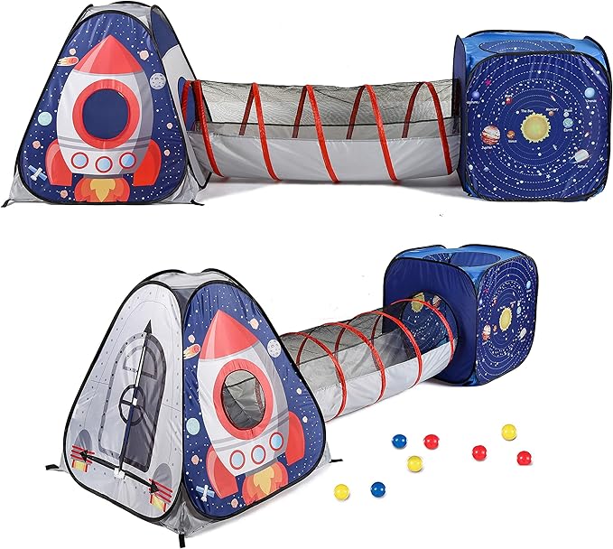 UTEX 3pc Space Astronaut Pop Up Play Tents with Tunnels for Kids, Boys, Girls, Babies and Toddlers, Indoor/Outdoor Playhouse –Stem Inspired Design W/Solar System & Planet
