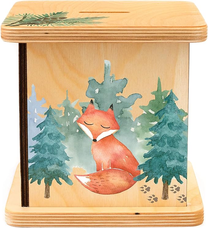 Wooden Piggy Bank for Kids and Adults, Personalized Gift Handmade in USA by BloomOwl, Custom Piggy Bank, Personalized Banks for Kids, Gifts for Baby Boys and Girls (Woodland Friends)