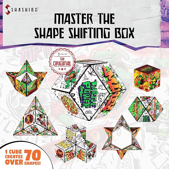 SHASHIBO Teenage Mutant Ninja Turtles Shape Shifting Box - STEM Magnetic Fidget Cube That Transforms Into Over 70 Shapes, Download Fun in Motion Toys Mobile App (Mikey)